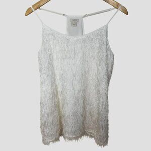 J.CREW White Feather Eyelash Racerback Tank Top Textured Sleeveless L Whimsygoth